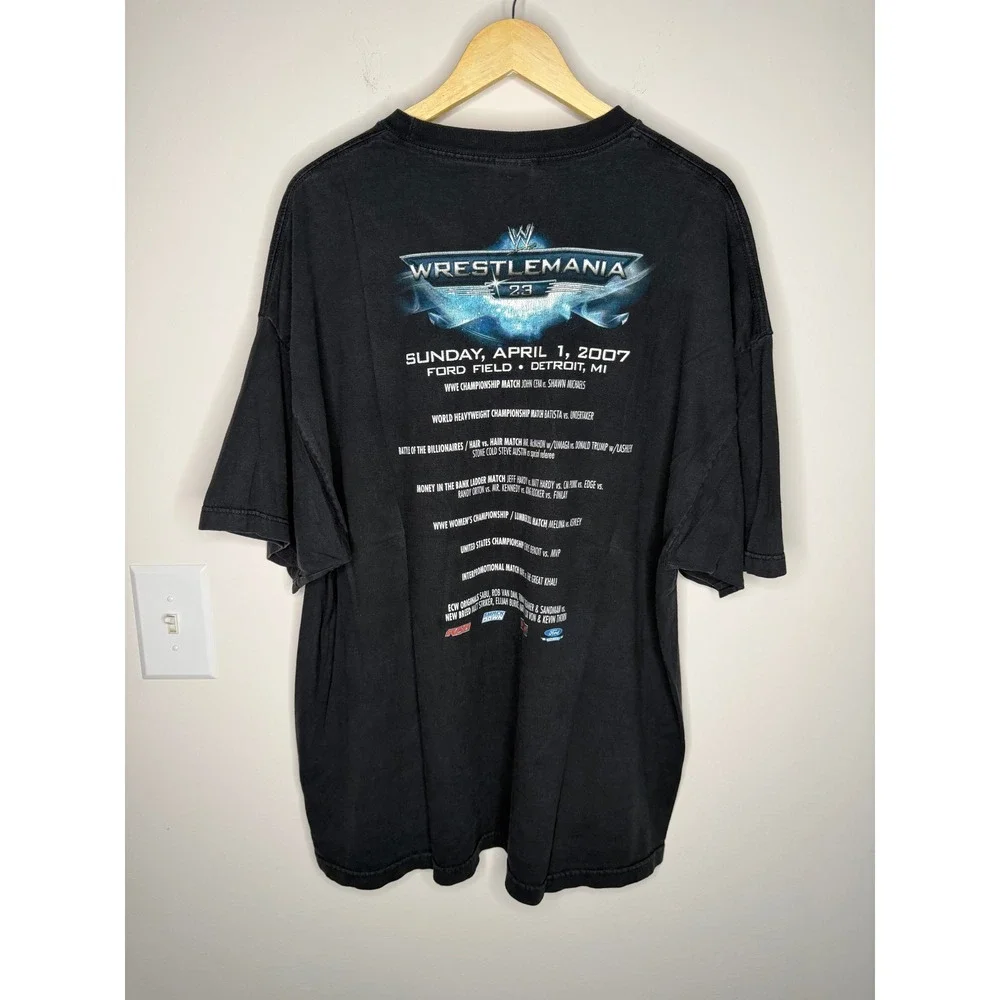 Vintage WWE WrestleMania 23 T Shirt 2007 Detroit Match Card Graphic Black 3XL